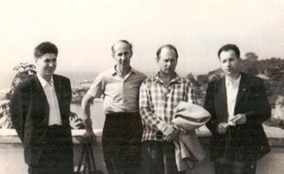 Yuri Rogachev and Nikolay Matyukhin with colleagues in Vladivostok, 1971