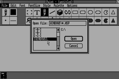 Windows 1.01 на CGA,
графический редактор Paint