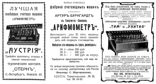 Материалы конференции SoRuCom-2020. Рис. 1. Реклама арифмометров европейских компаний