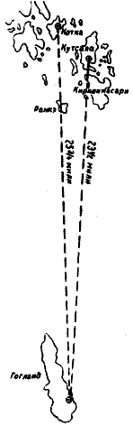 Схема расположения искровых радиостанций во время спасения броненосца «Генерал-адмирал Апраксин»