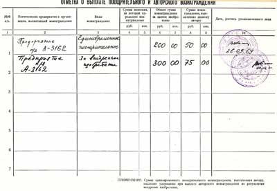 Выплаты к авторскому свидетельству cпособа записи — считывания цифровой информации на магнитной поверхности