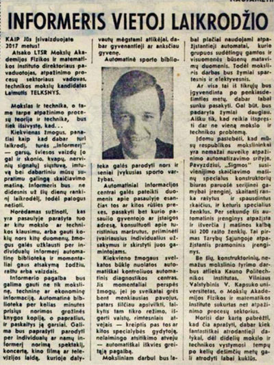 Vision of the future: Newspaper “Tiesa” article featuring Laimutis Telksnys